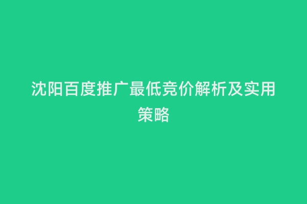 沈阳百度推广最低竞价解析及实用策略
