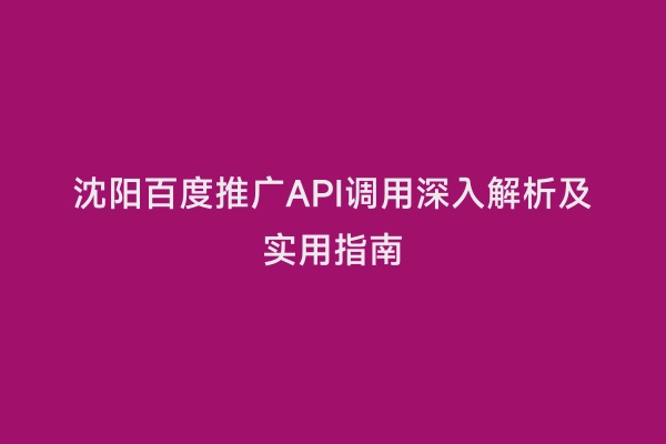 沈阳百度推广API调用深入解析及实用指南