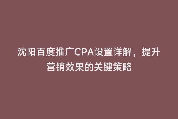 沈阳百度推广CPA设置详解，提升营销效果的关键策略