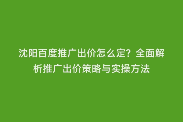 沈阳百度推广出价怎么定？全面解析推广出价策略与实操方法