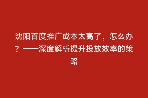 沈阳百度推广成本太高了，怎么办？——深度解析提升投放效率的策略