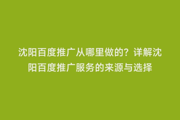 沈阳百度推广从哪里做的？详解沈阳百度推广服务的来源与选择