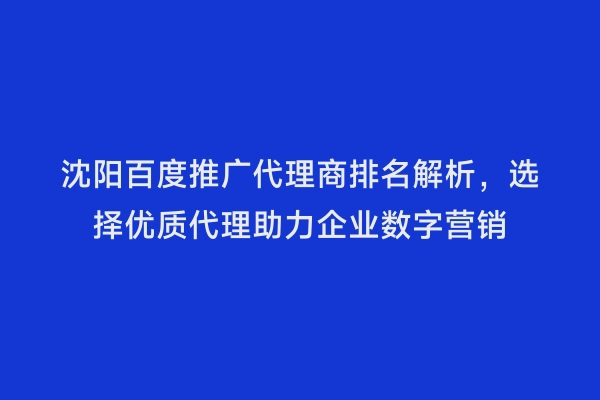沈阳百度推广代理商排名解析，选择优质代理助力企业数字营销