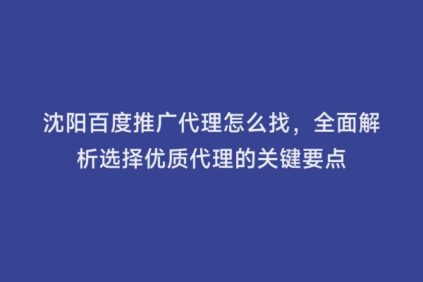沈阳百度推广代理怎么找，全面解析选择优质代理的关键要点