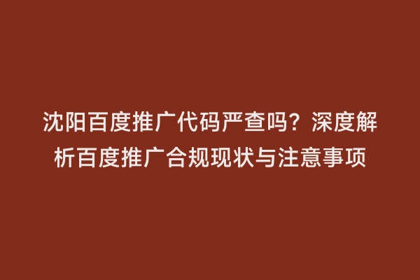 沈阳百度推广代码严查吗？深度解析百度推广合规现状与注意事项