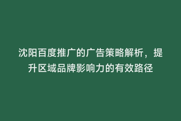 沈阳百度推广的广告策略解析，提升区域品牌影响力的有效路径
