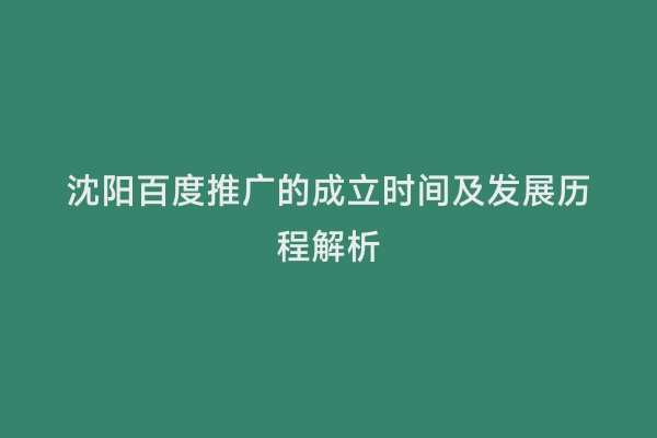 沈阳百度推广的成立时间及发展历程解析