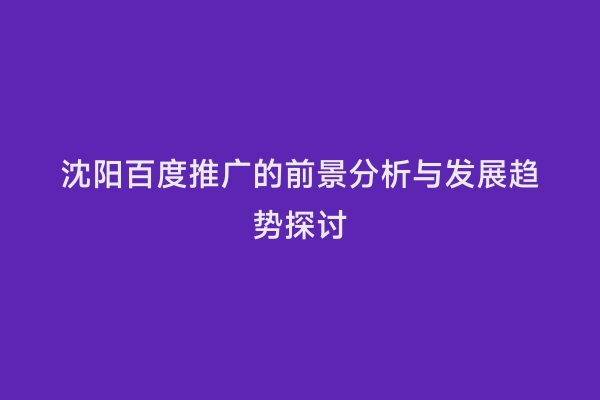 沈阳百度推广的前景分析与发展趋势探讨