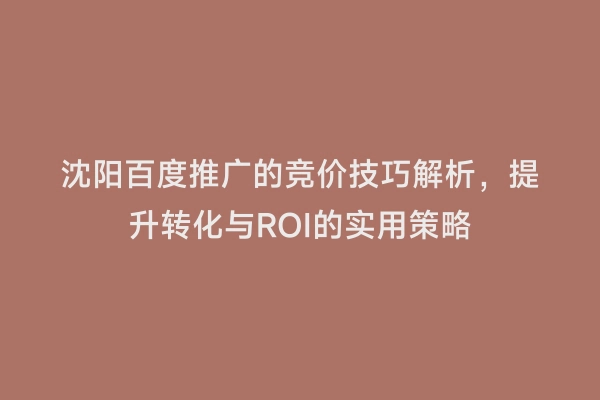 沈阳百度推广的竞价技巧解析，提升转化与ROI的实用策略