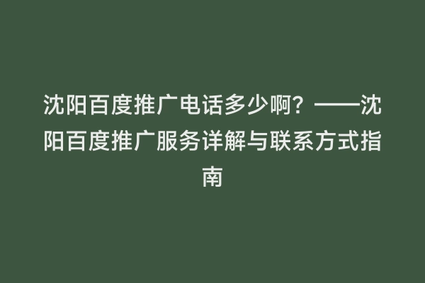 沈阳百度推广电话多少啊？——沈阳百度推广服务详解与联系方式指南