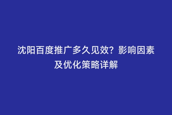 沈阳百度推广多久见效？影响因素及优化策略详解