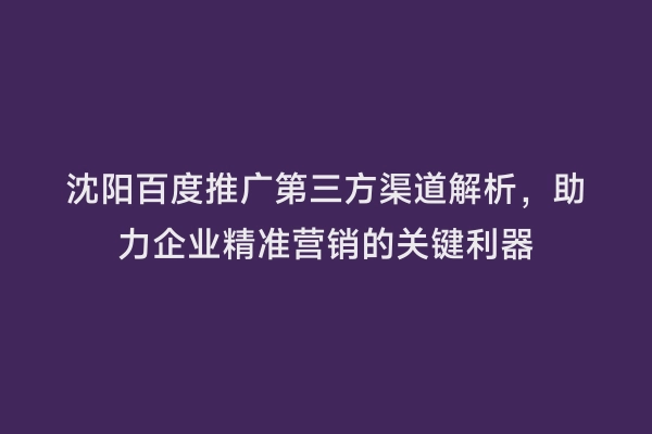 沈阳百度推广第三方渠道解析，助力企业精准营销的关键利器