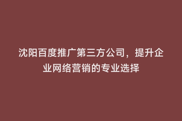 沈阳百度推广第三方公司，提升企业网络营销的专业选择