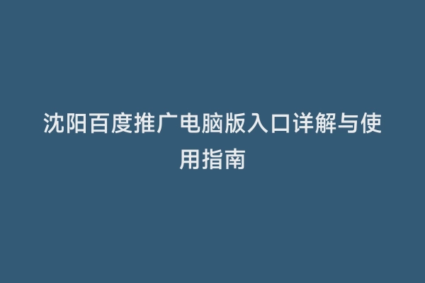沈阳百度推广电脑版入口详解与使用指南