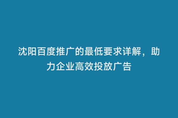 沈阳百度推广的最低要求详解，助力企业高效投放广告