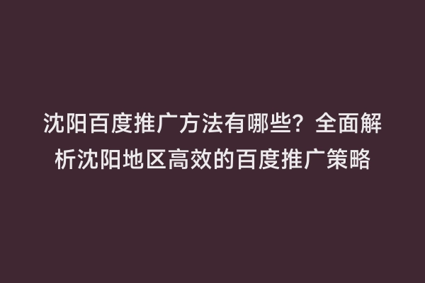 沈阳百度推广方法有哪些？全面解析沈阳地区高效的百度推广策略