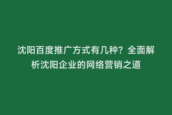 沈阳百度推广方式有几种？全面解析沈阳企业的网络营销之道