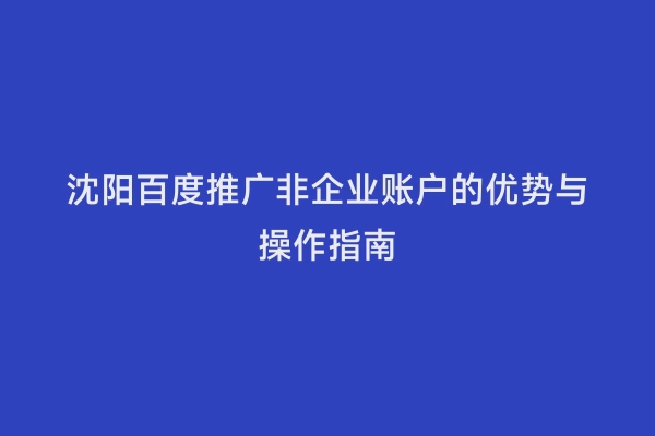 沈阳百度推广非企业账户的优势与操作指南
