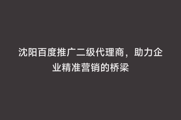 沈阳百度推广二级代理商，助力企业精准营销的桥梁