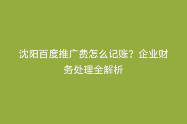 沈阳百度推广费怎么记账？企业财务处理全解析