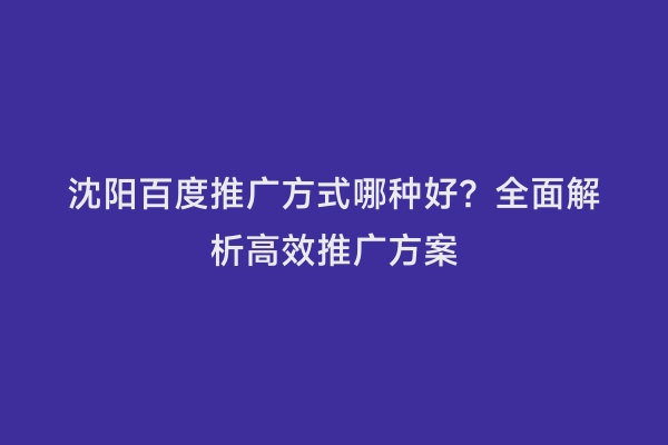 沈阳百度推广方式哪种好？全面解析高效推广方案