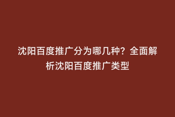 沈阳百度推广分为哪几种？全面解析沈阳百度推广类型