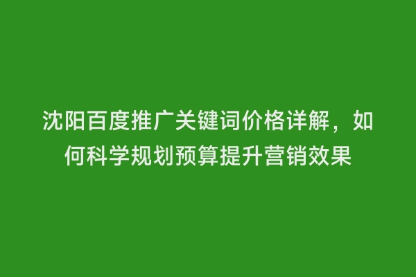 沈阳百度推广关键词价格详解，如何科学规划预算提升营销效果