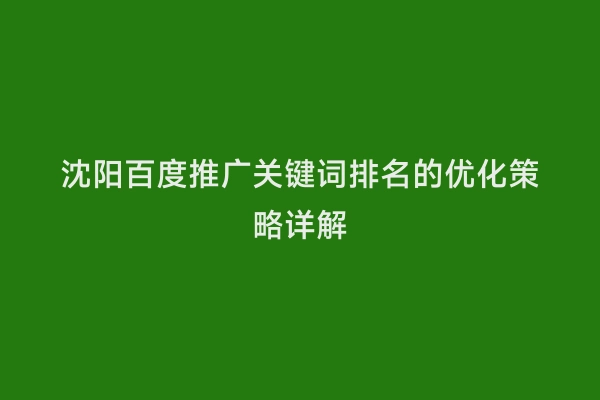 沈阳百度推广关键词排名的优化策略详解