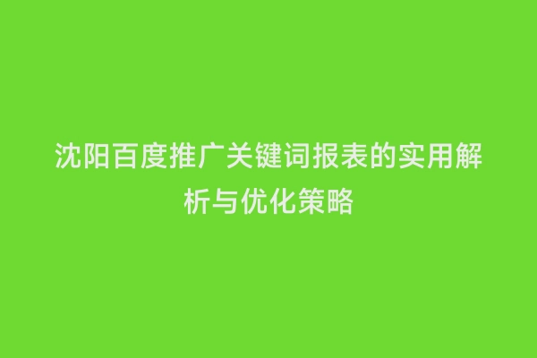 沈阳百度推广关键词报表的实用解析与优化策略