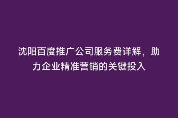 沈阳百度推广公司服务费详解，助力企业精准营销的关键投入