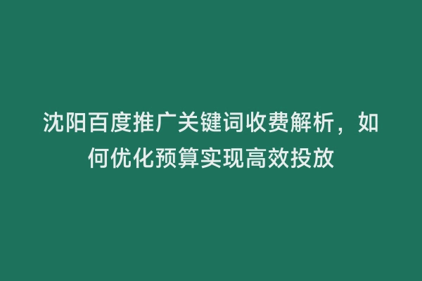 沈阳百度推广关键词收费解析，如何优化预算实现高效投放