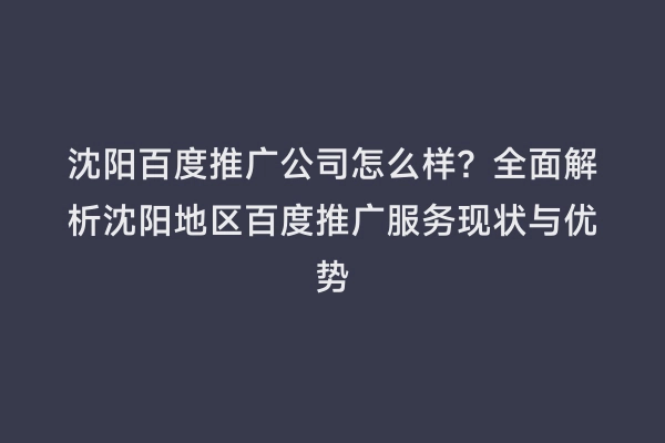 沈阳百度推广公司怎么样？全面解析沈阳地区百度推广服务现状与优势