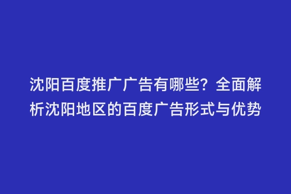 沈阳百度推广广告有哪些？全面解析沈阳地区的百度广告形式与优势