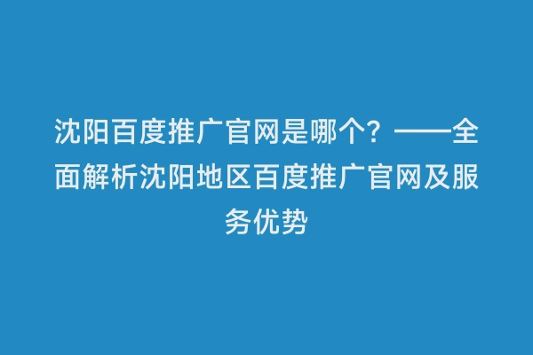 沈阳百度推广官网是哪个？——全面解析沈阳地区百度推广官网及服务优势