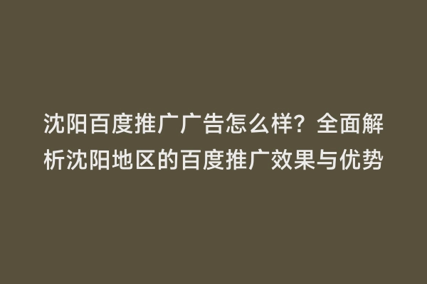 沈阳百度推广广告怎么样？全面解析沈阳地区的百度推广效果与优势