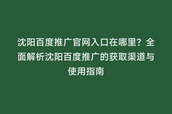 沈阳百度推广官网入口在哪里？全面解析沈阳百度推广的获取渠道与使用指南