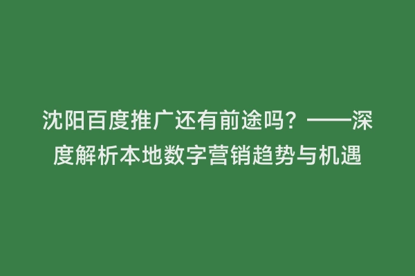 沈阳百度推广还有前途吗？——深度解析本地数字营销趋势与机遇